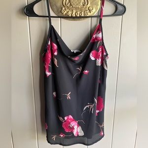 Black and red flower spaghetti tank top